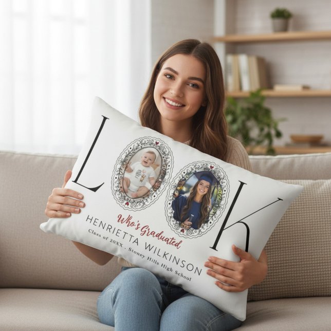 Coussin Rectangle Who's Graduated Black Elegant Photo Collage Throw  (Créateur téléchargé)