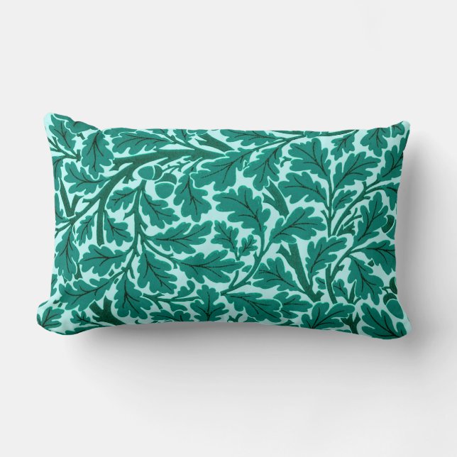 Coussin Rectangle William Morris Chêne Feuilles, Turquoise & Aqua (Recto)