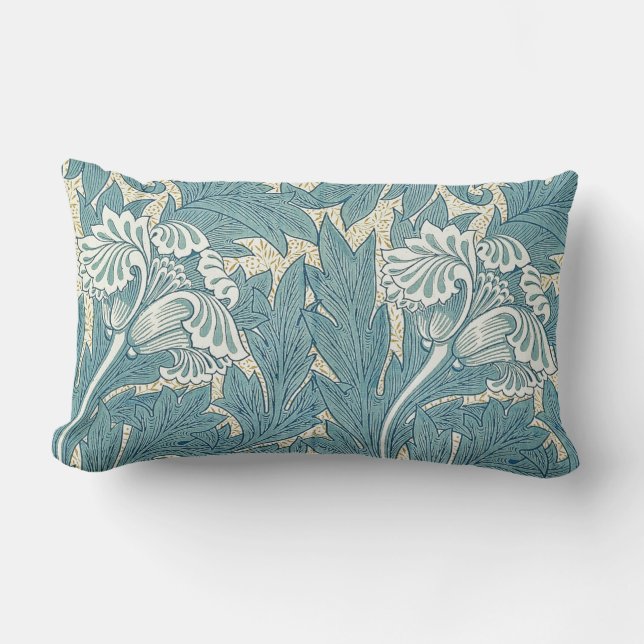 Coussin Rectangle William Morris Classique Tulipe Bleu Floral (Recto)