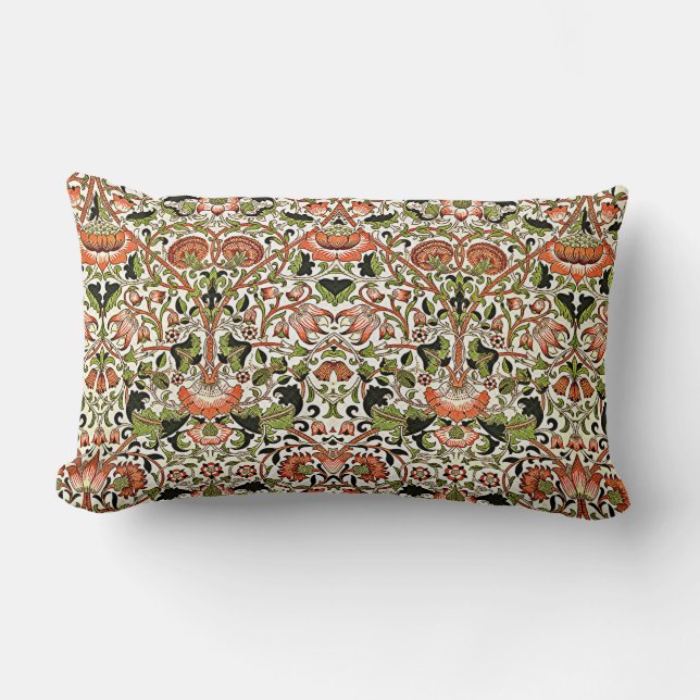 Coussin Rectangle William Morris Fleurs Lodden Foliage Vert rose (Recto)
