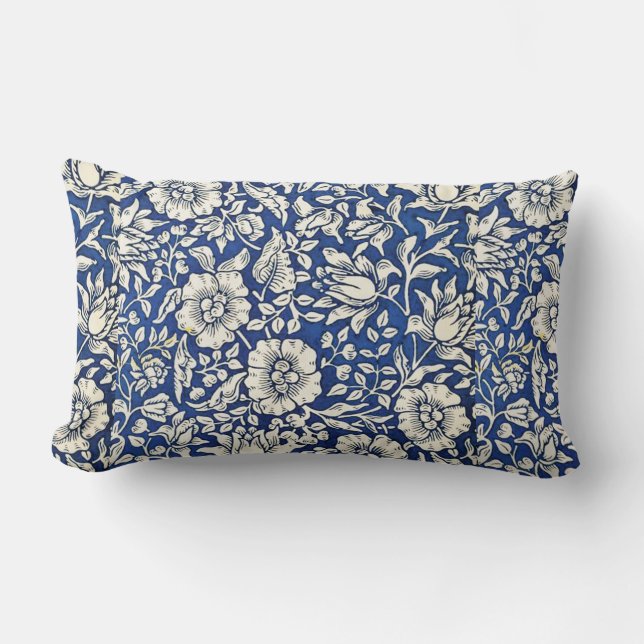 Coussin Rectangle William Morris Fleurs Mallow Floral Bleu Blanc Bla (Recto)