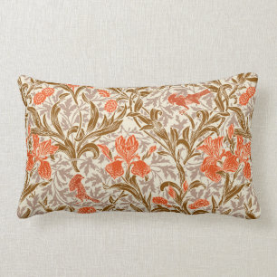 Coussin Rectangle William Morris Irises, Coral Orange, Brown et beig