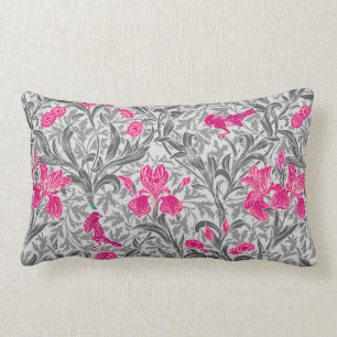 Coussin Rectangle William Morris Irises, rose et gris argenté