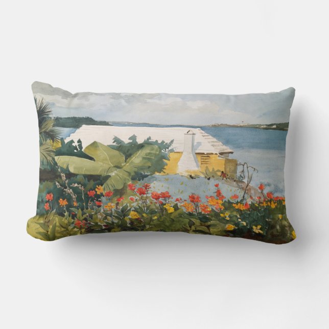Coussin Rectangle Winslow Homer Flower Garden et Bungalow Bermudes (Recto)