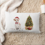 Coussin Rectangle Wire Haired Jack Russell Funny Christmas Chien<br><div class="desc">Un cadeau amusant,  un Wire Haired Jack Russell Terrier est prêt et attend Noël! Des empreintes de pattes boueux sont vus autour du chien qui porte un chapeau de santa rouge humoristique et une cravate d'arc.</div>