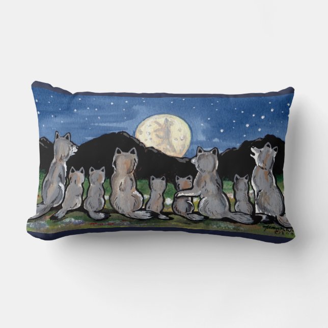 Coussin Rectangle Wolf Wolves hurle à Moon concepteur de nuit Coussi (Recto)