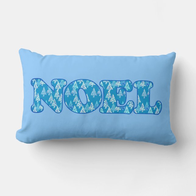 Coussin Rectangle Word Art - Noel avec Arbres Bleu clair L (Recto)