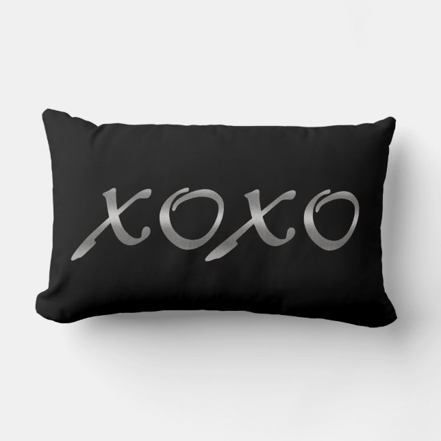 Coussin Rectangle XOXO dans l'argent et le noir (Recto)