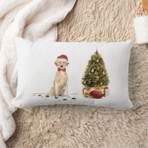 Coussin Rectangle Yellow Labrador Retriever Drôle chien de Noël
