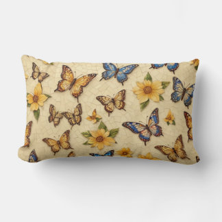 Coussin Rectangle Yellow Mosaic Butterflies And Flowers