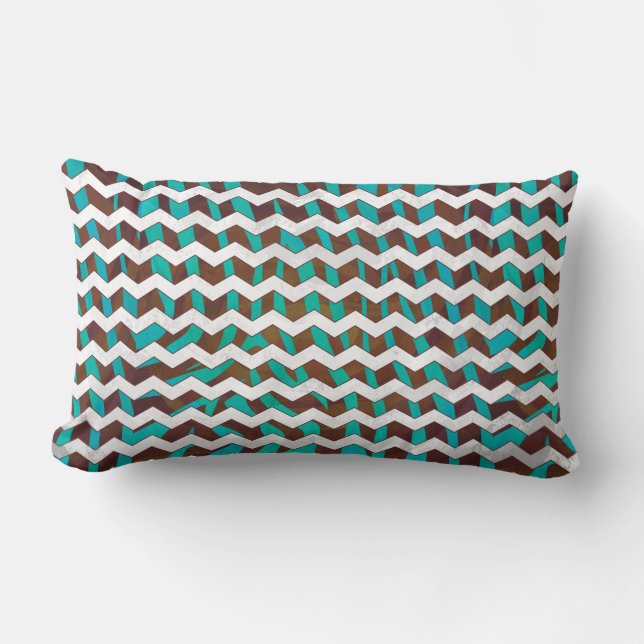 Coussin Rectangle Zebra Chevron Impression Brown et Turquoise (Recto)