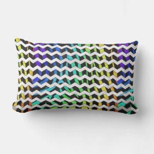 Coussin Rectangle Zebra Chevron noir et arc-en-ciel