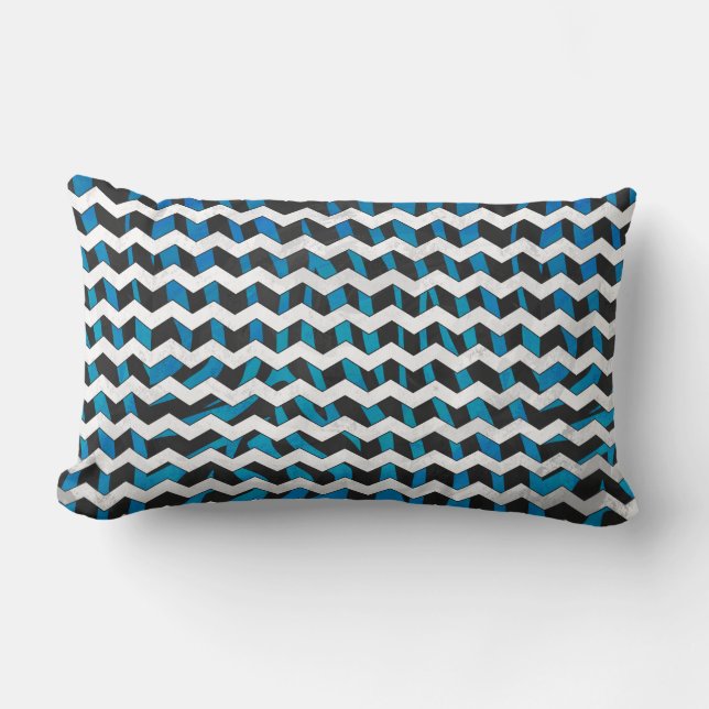 Coussin Rectangle Zebra Chevron noir et bleu (Recto)