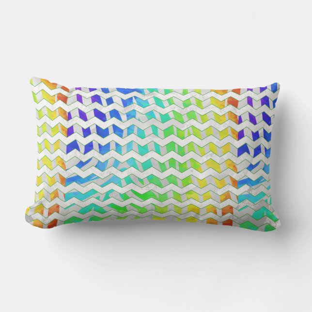 Coussin Rectangle Zebra Chevron Rainbow et White Print (Recto)