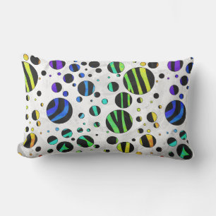 Coussin Rectangle Zebra Polka Dot noir et arc-en-ciel