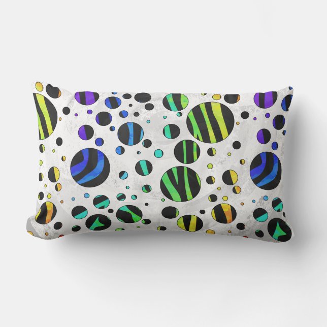 Coussin Rectangle Zebra Polka Dot noir et arc-en-ciel (Recto)