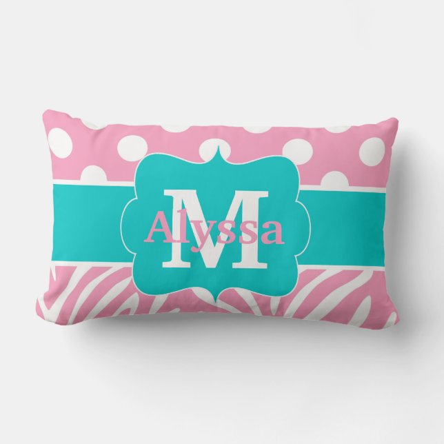 Coussin Rectangle Zèbre rose de points de Teal personnalisé (Recto)