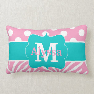 Coussin Rectangle Zèbre rose de points de Teal personnalisé