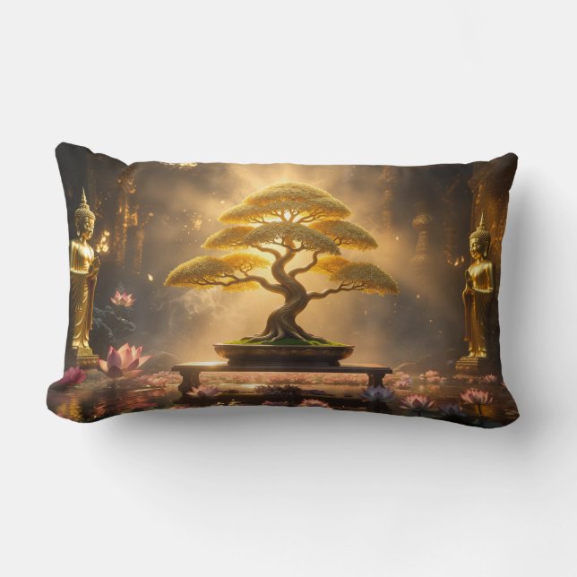 COUSSIN RECTANGLE ZEN BOUDDHISME - ARBRE BONSAI - (Recto)