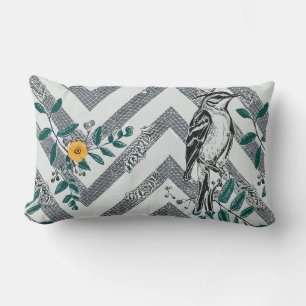 Coussin Rectangle Zigzag Motif d'oiseaux et de fleurs
