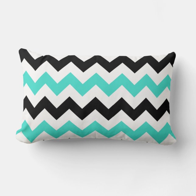 Coussin Rectangle Zigzag noir blanc turquoise (Recto)