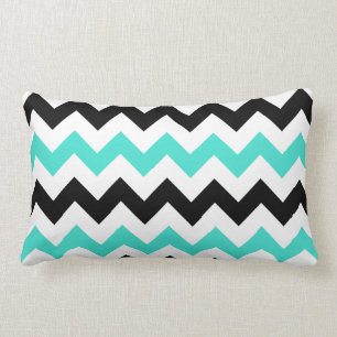 Coussin Rectangle Zigzag noir blanc turquoise