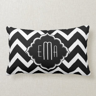 Coussin Rectangle Zigzag noir et blanc monogramme Chevron