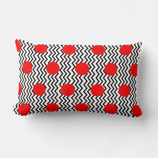Coussin Rectangle Zones rouges à l'ancienne et Chevron noir (Recto)