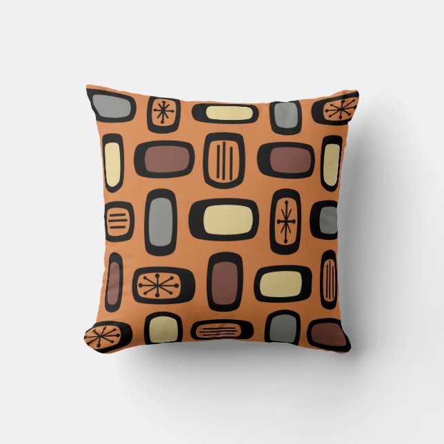 Coussin Rectangles arrondies MCM du milieu du siècle Orang (Recto)