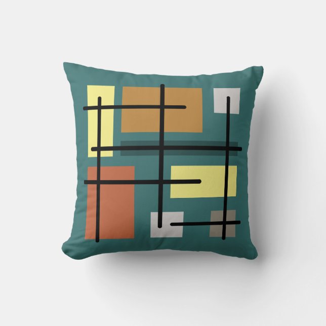 Coussin Rectangles du Moyen-siècle Carré Turquoise multico (Recto)