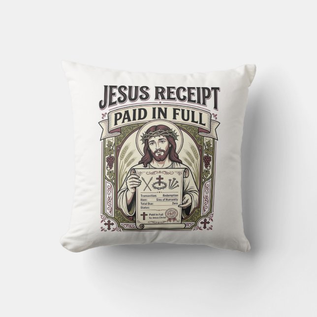 Coussin Reçu de Jésus payé en totalité Reçu de Jésus payé  (Recto)