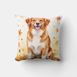 Coussin Récupérateur Duck Tolling aquarelle Art de feuille