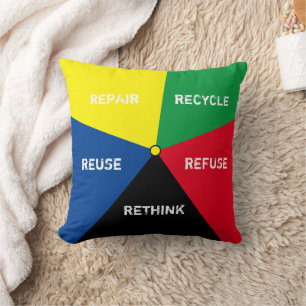 Coussin Recycler, Réutiliser, Refuser, Repenser - Sauver l