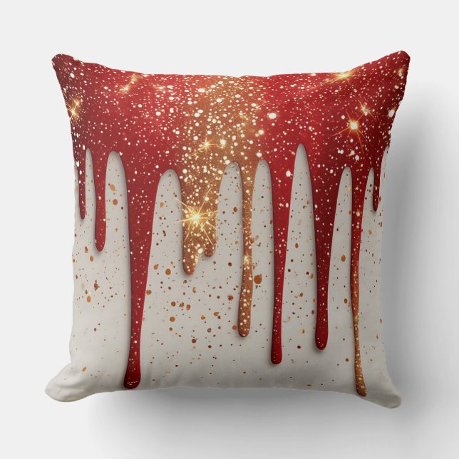 Coussin Red and Gold Glitter Dripping (Recto)