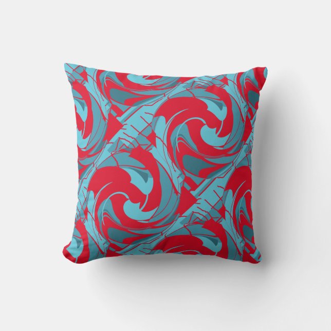 Coussin Red Aqua Turquoise Diagonal Twirling Art Design (Recto)