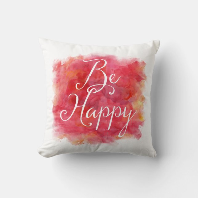 Coussin Red Be Happational Inspirational Watercolor Citati (Recto)