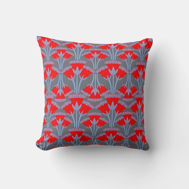 Coussin Red Bellflower Throw Pillow | One Owl Artist (Recto)