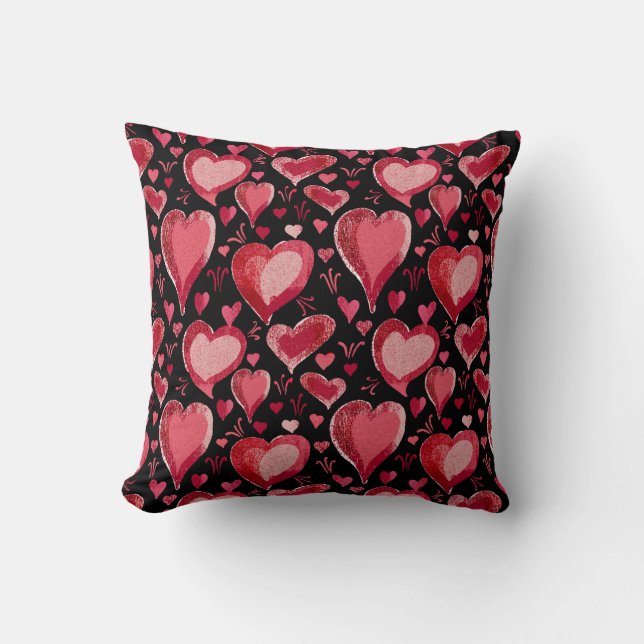 Coussin Red Black Hearts Motif Dessin Valentine`s Day (Recto)