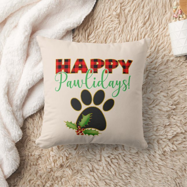 Coussin Red Buffalo Plaid Empreinte de patte Christmas (Couverture)