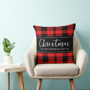 Coussin Red Buffalo Plaid Minimaliste Noël Nom de famille