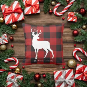 Coussin Red Buffalo Plaid & White Deer