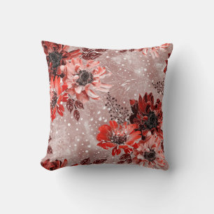 Coussin Red, burgundy flowers.