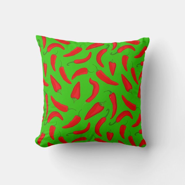 Coussin Red Chili Pepper Motif sur Green Fun (Recto)