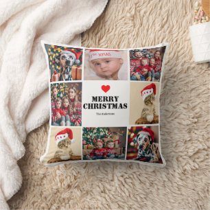 Coussin Red Christmas Family 8 Photo Collage