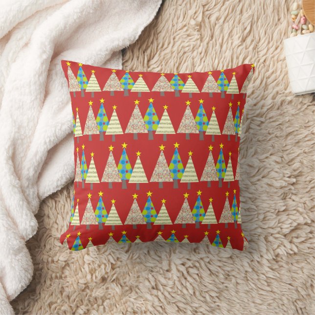Coussin Red Christmas Trees Pattern  (Couverture)