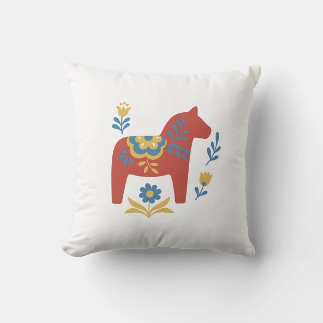 Coussin Red Dala Horse Swedish Folk Art (Recto)