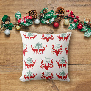 Coussin Red Deer Antlers Motif Cabine Motif de Noël