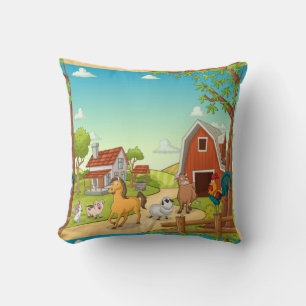 Coussin Red Farmhouse Grange et animaux de la ferme
