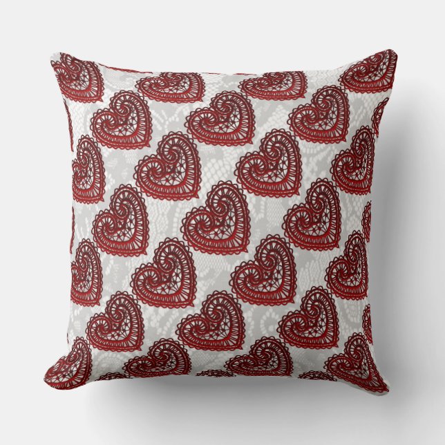 Coussin Red Faux Lace Valentine Coeurs (Recto)