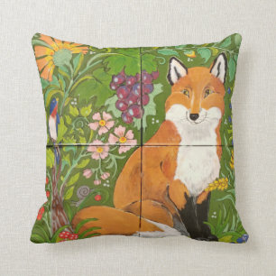 Coussin Red Fox Green Woodland Carrelage coloré Art popula